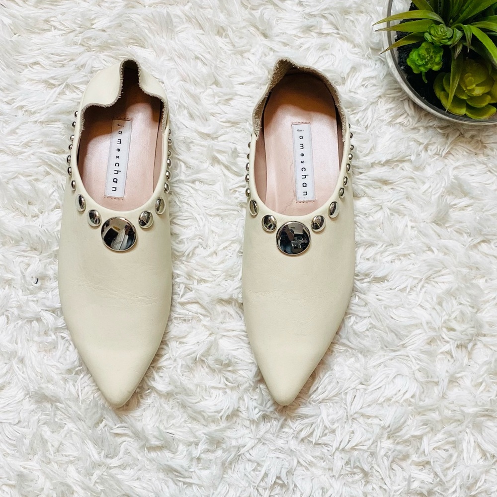 New James Chan Cream Studded Flats